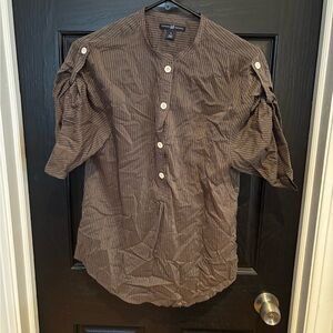 GAP Brown Blouse with Puffed Sleeves and Stand-Up Collar